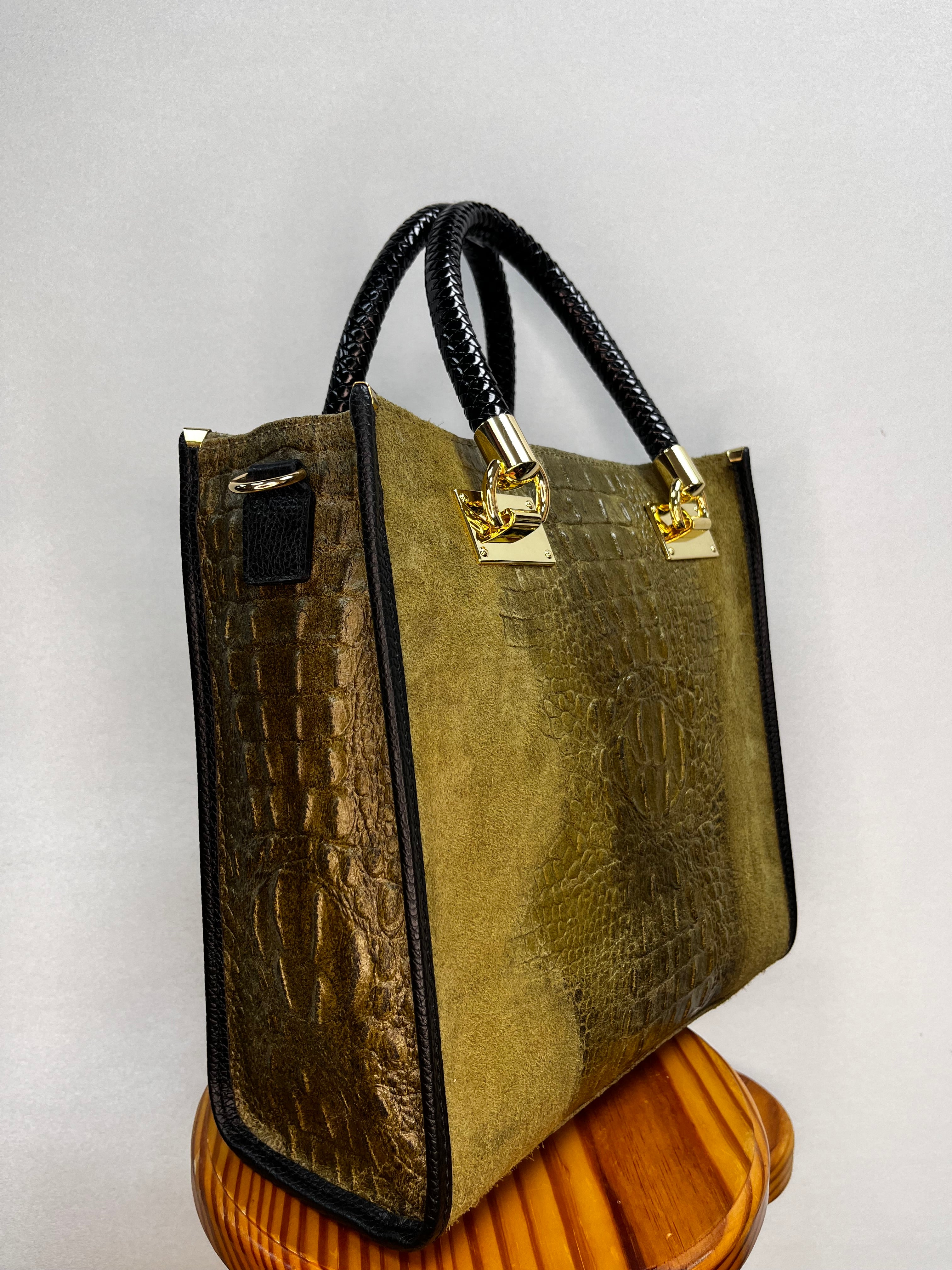 BOLSO ANTE Y COCODRILO GRANDE VERDE