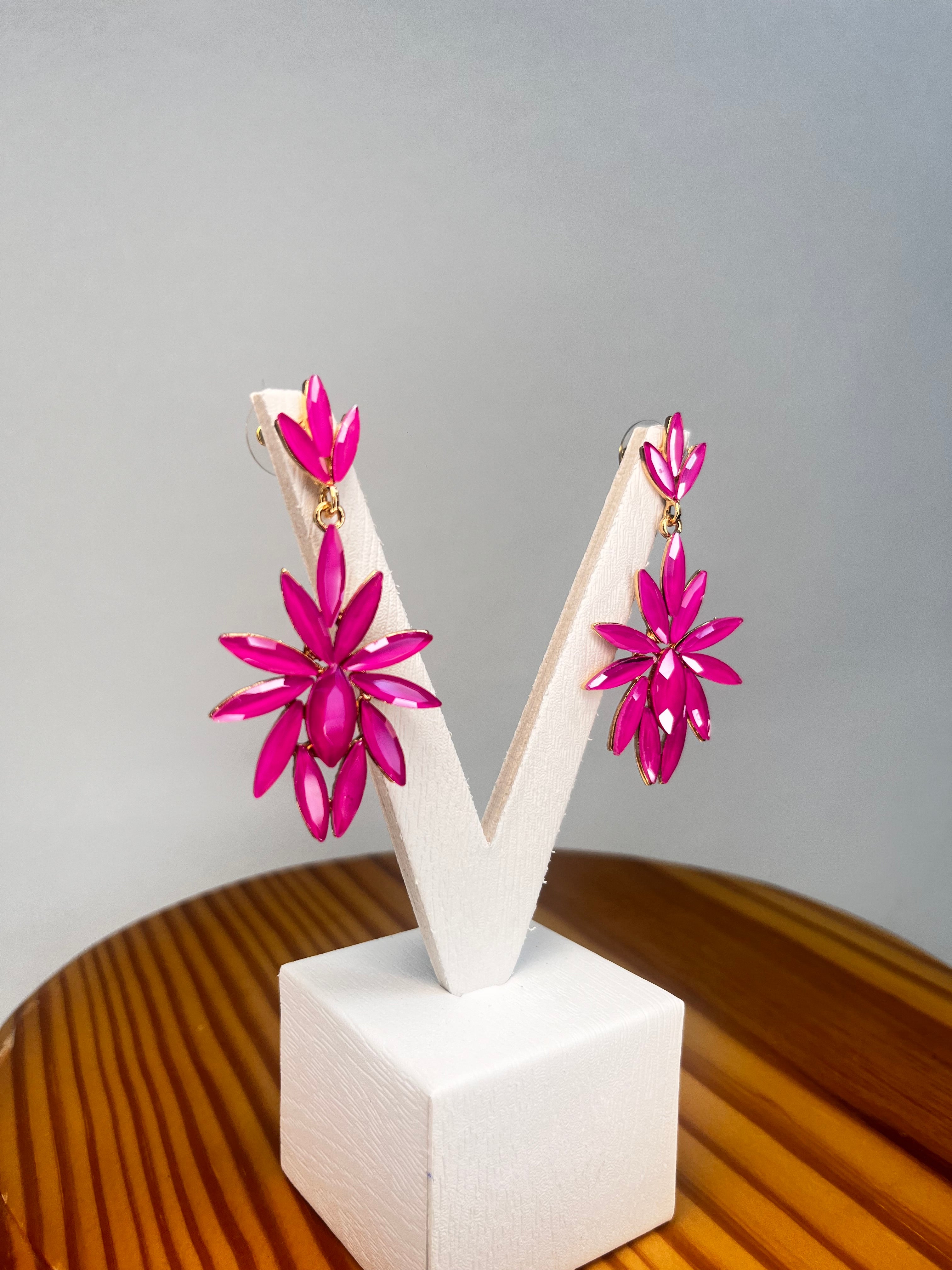 PENDIENTES FLOR DE CRISTAL ROSA