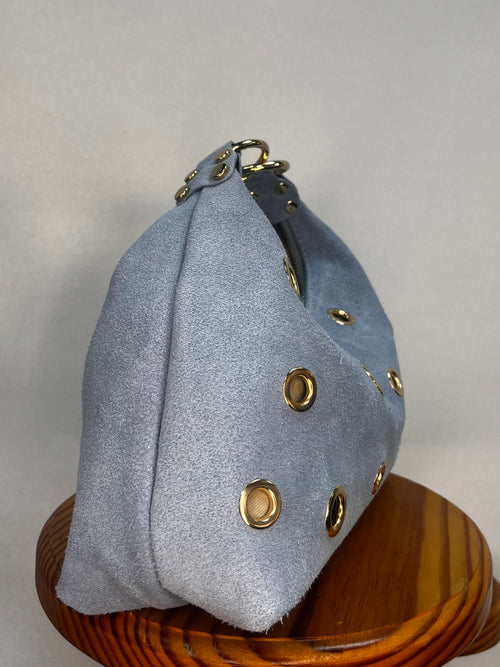 BOLSO ANTE MINI TACHUELA ABIERTA AZUL