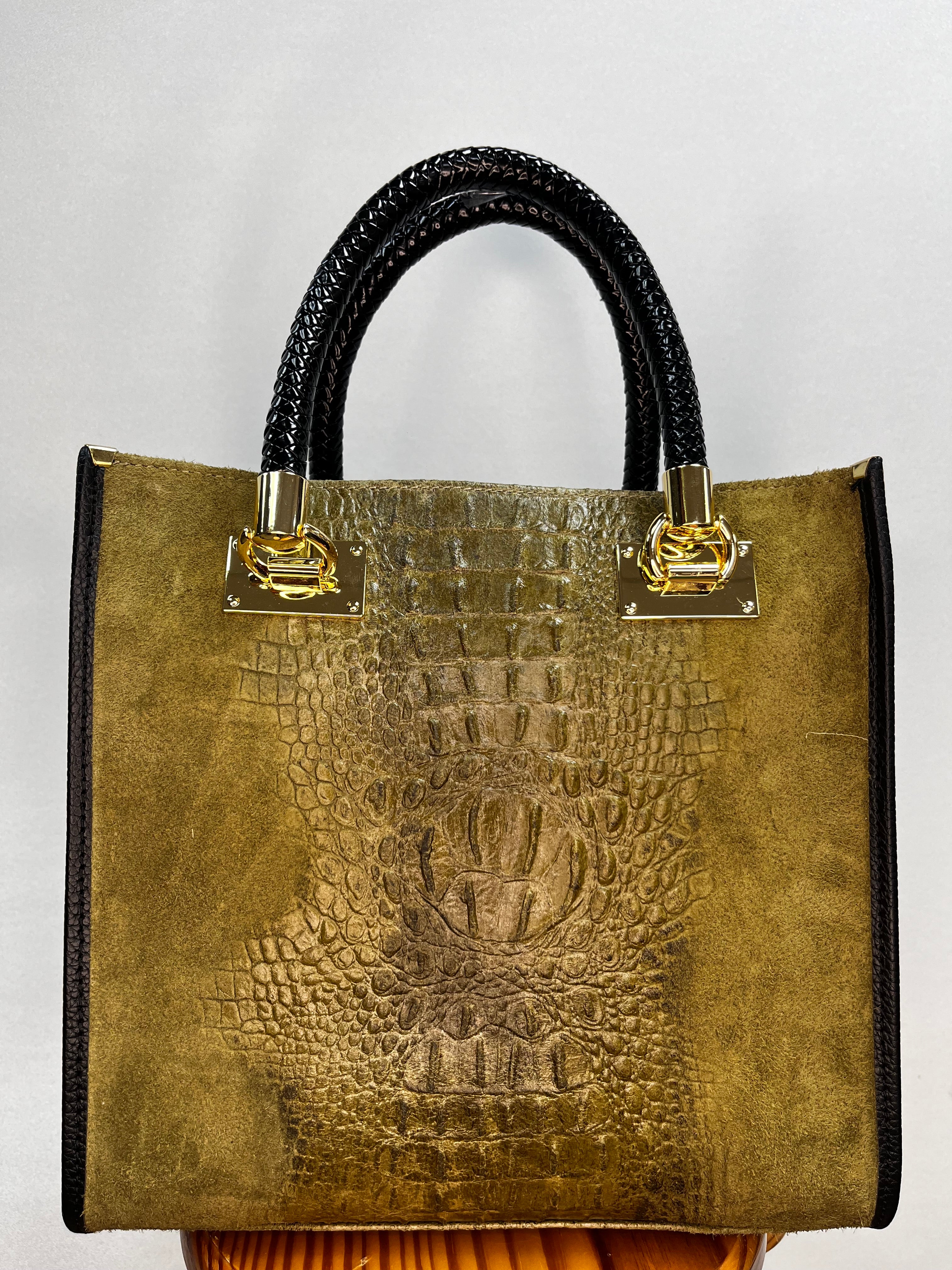 BOLSO ANTE Y COCODRILO GRANDE VERDE