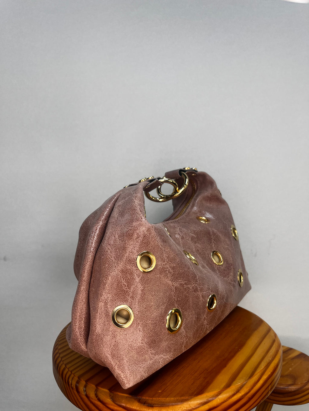 BOLSO BRILLO MINI TACHUELA ABIERTA ROSA