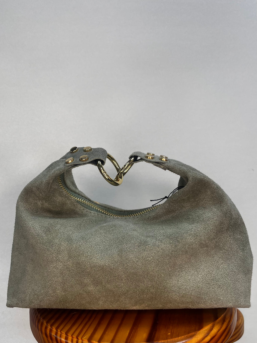 BOLSO ANTE MINI TACHUELA ABIERTA VERDE