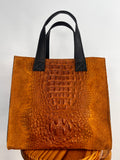 BOLSO ANTE Y COCODRILO MEDIANO MARRÓN CLARO