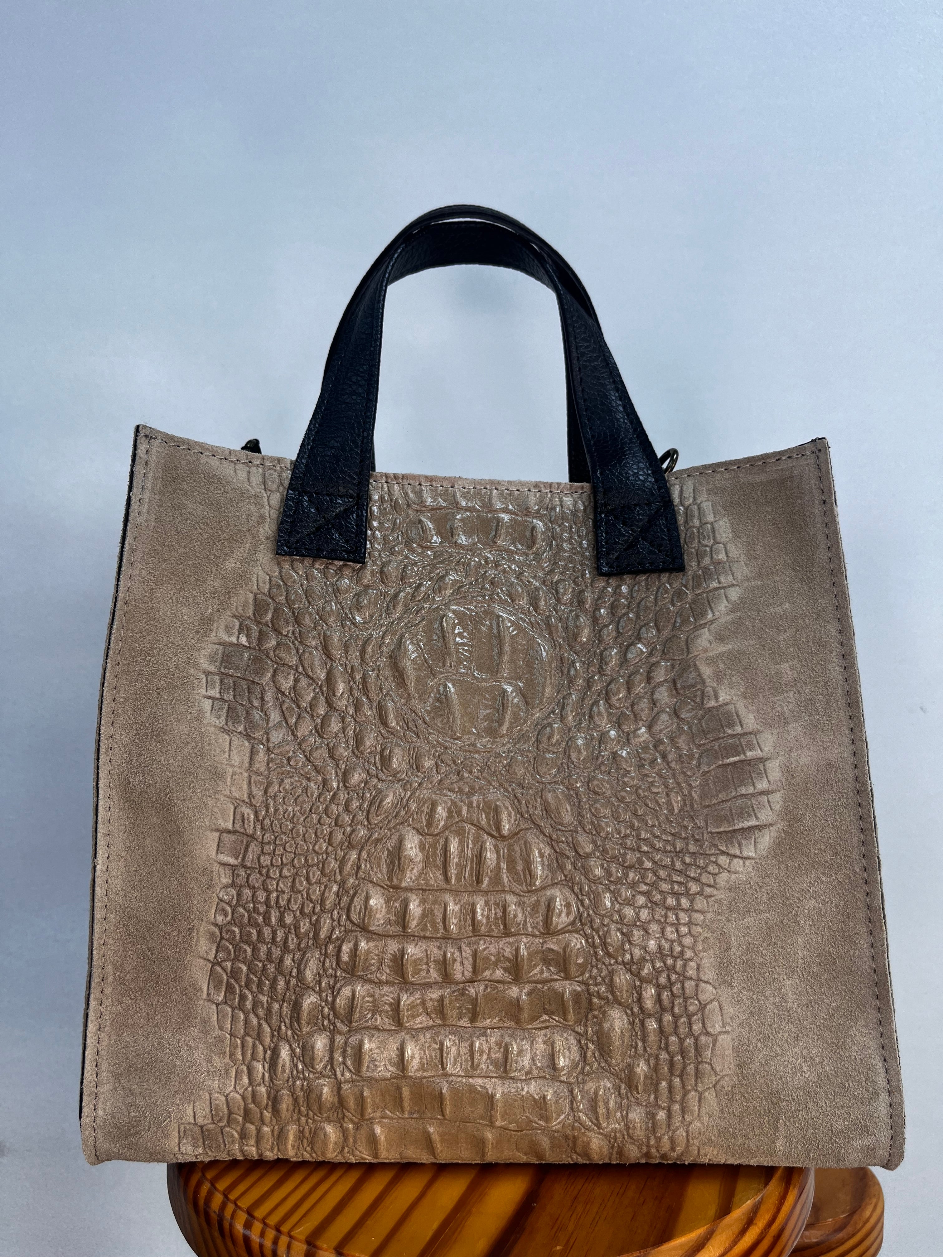 BOLSO ANTE Y COCODRILO MEDIANO TOPO