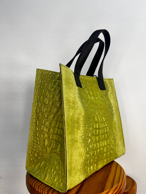 BOLSO ANTE Y COCODRILO MEDIANO VERDE PISTACHO