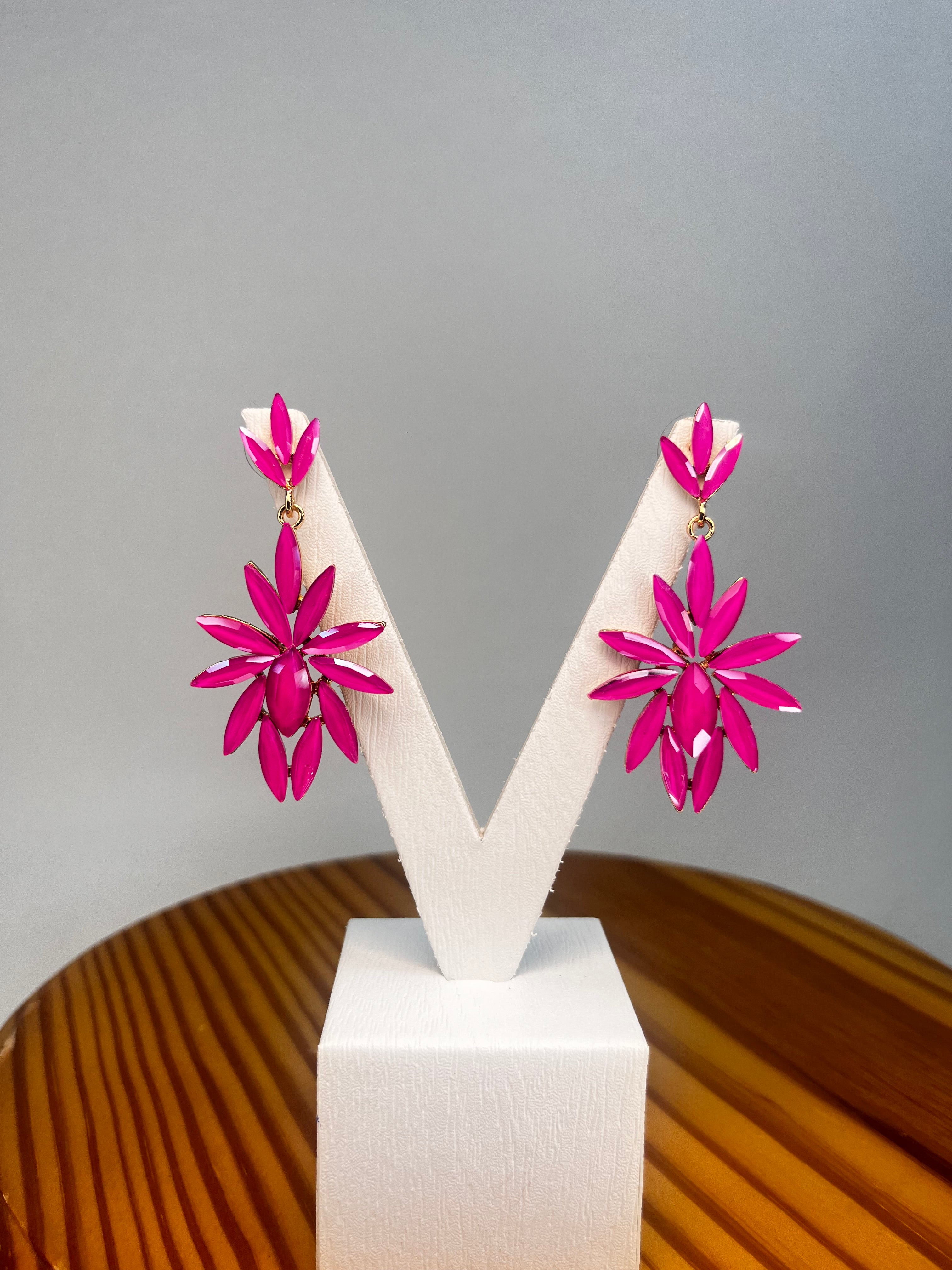 PENDIENTES FLOR DE CRISTAL ROSA