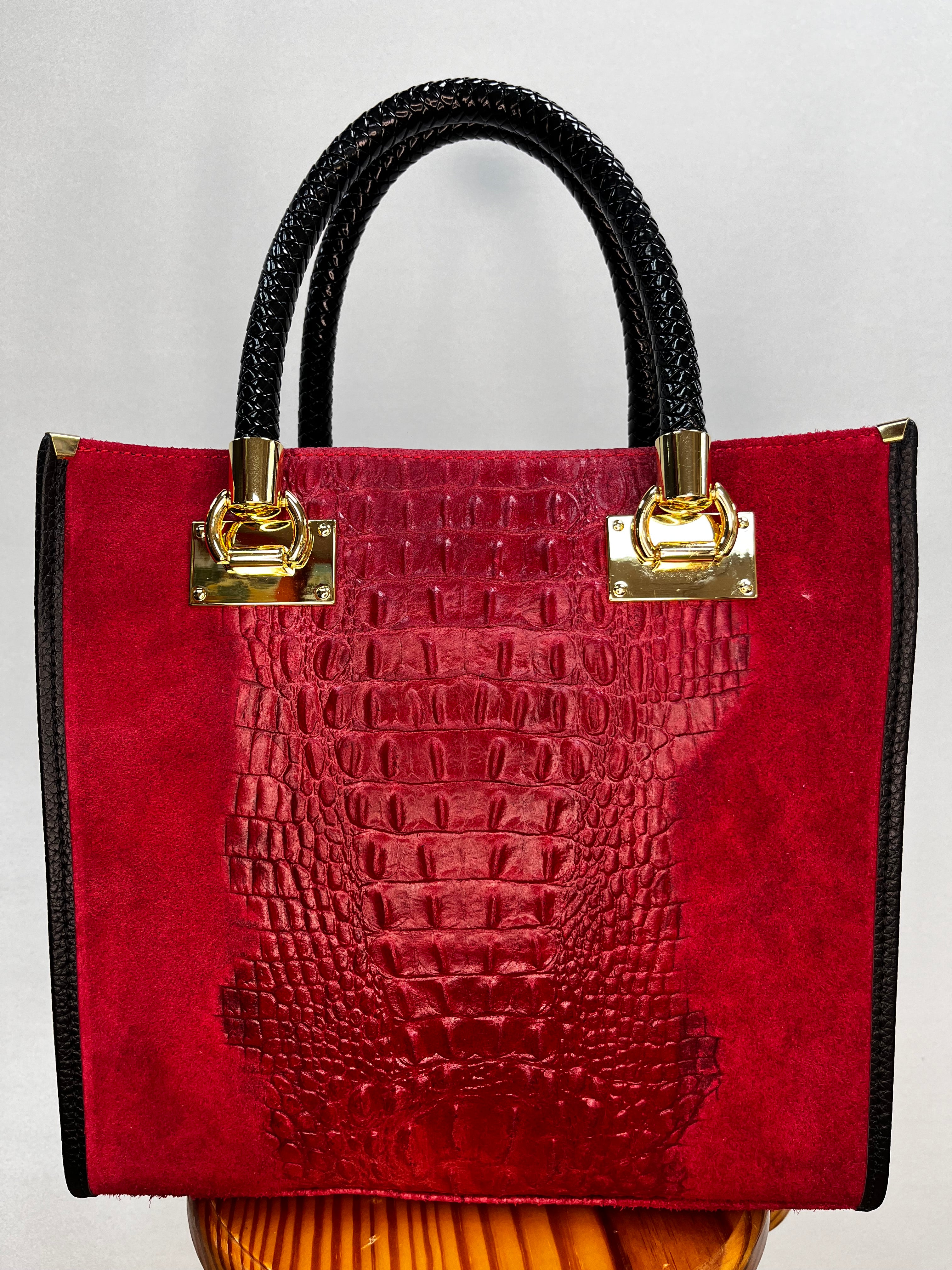 BOLSO ANTE Y COCODRILO GRANDE ROJO