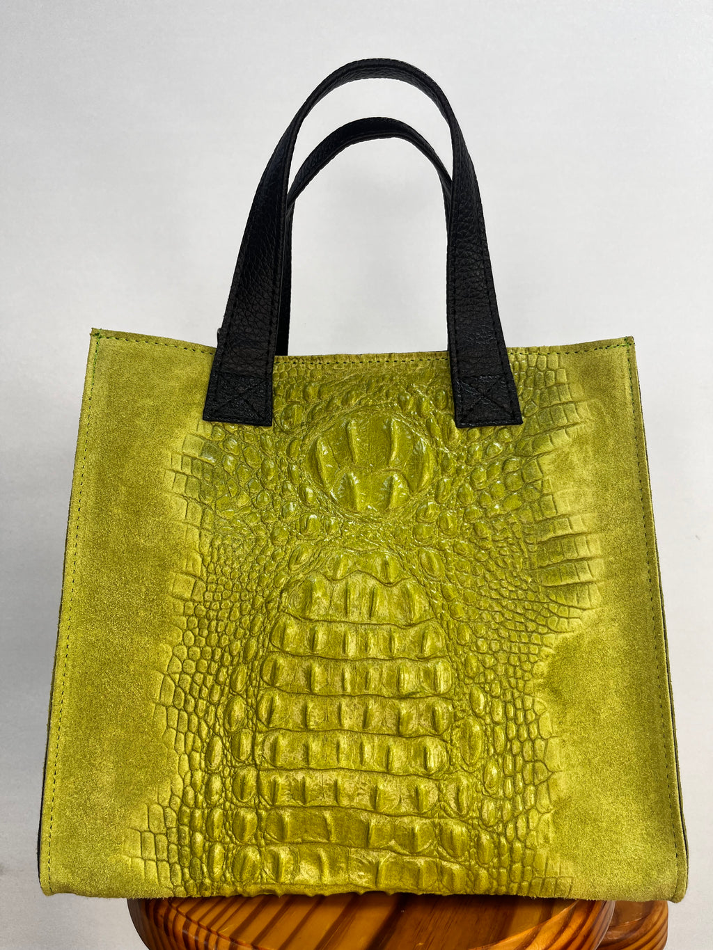 BOLSO ANTE Y COCODRILO MEDIANO VERDE PISTACHO