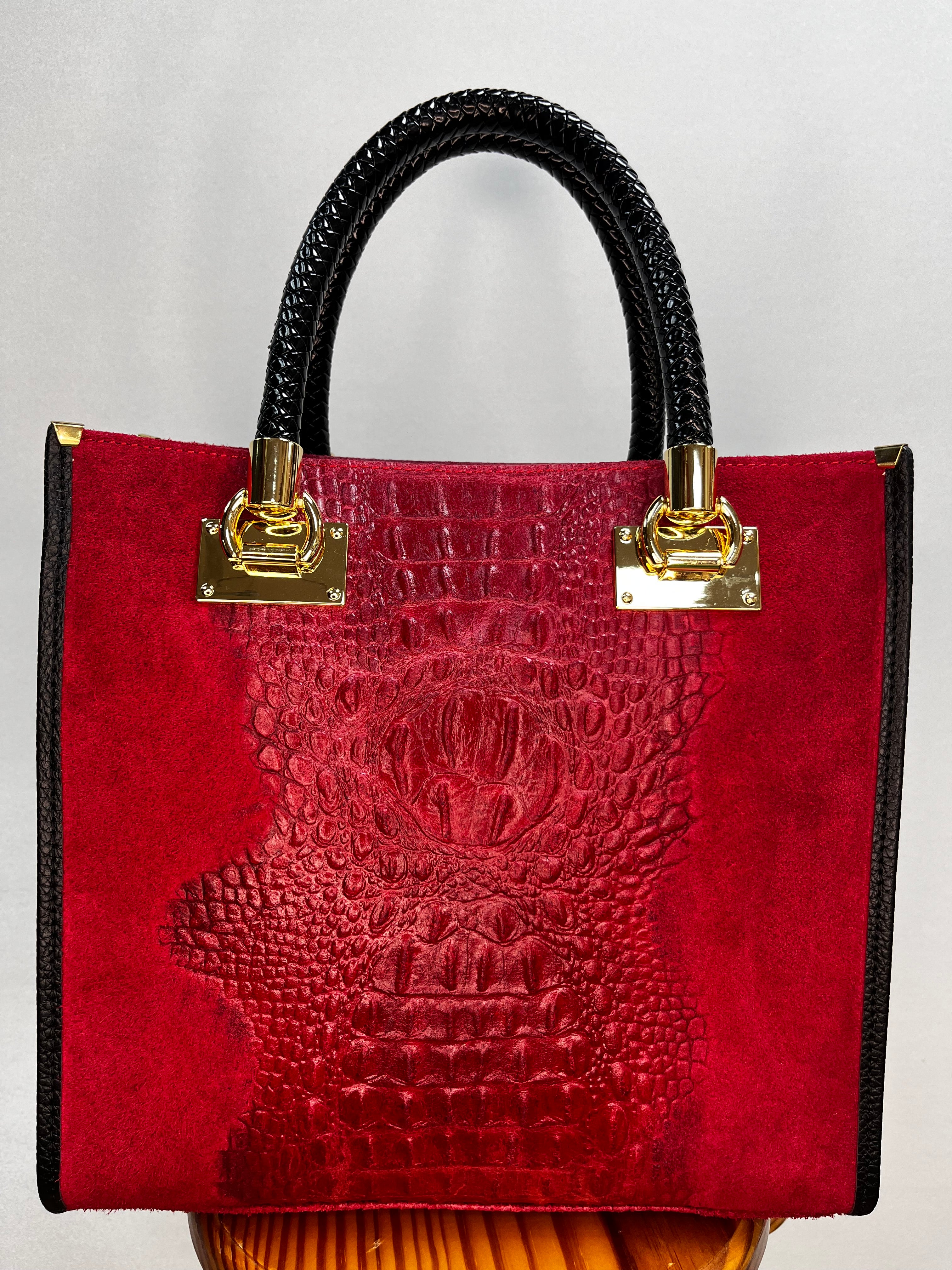 BOLSO ANTE Y COCODRILO GRANDE ROJO