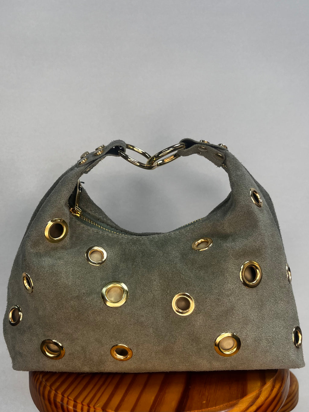 BOLSO ANTE MINI TACHUELA ABIERTA VERDE