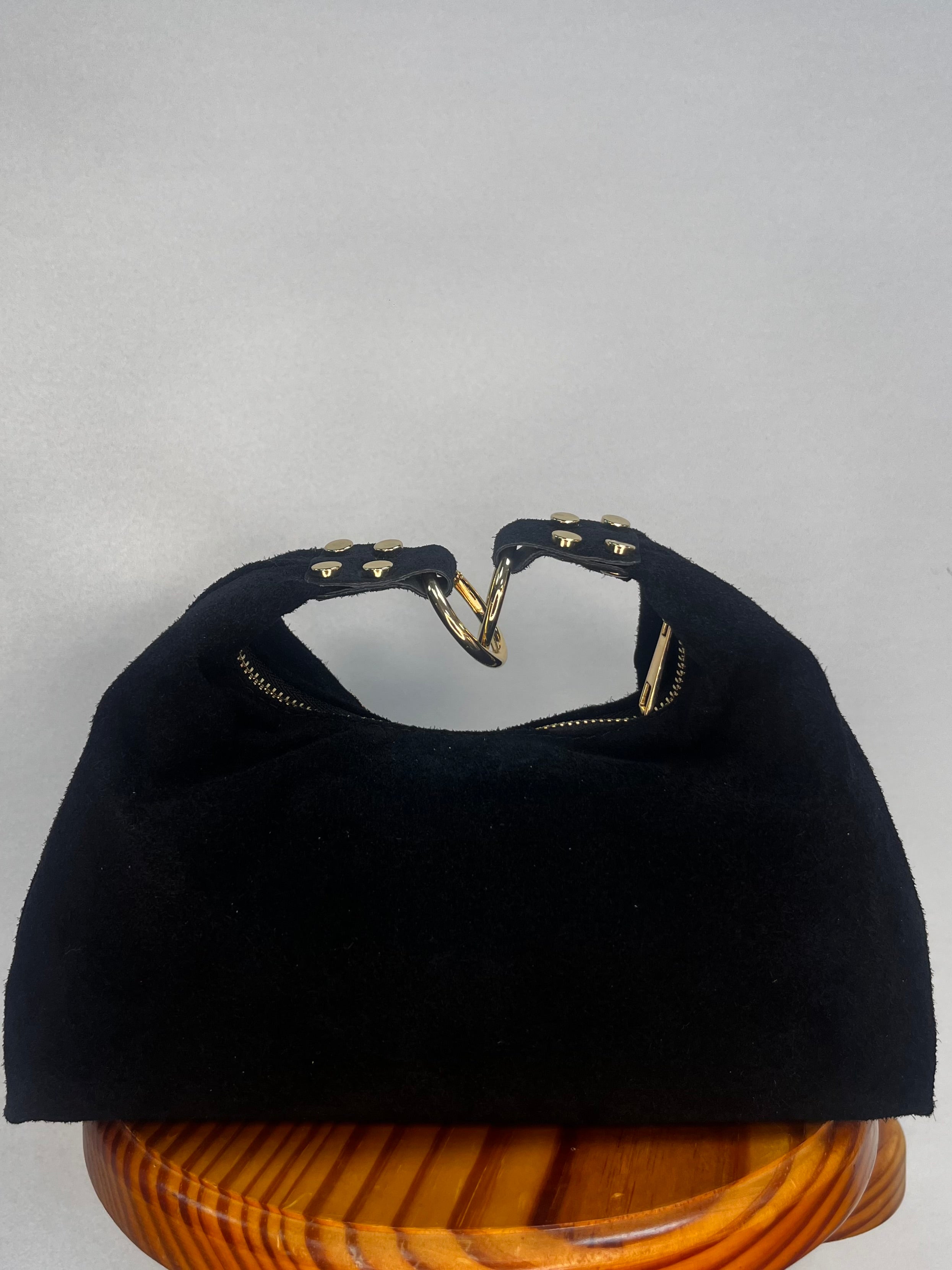 BOLSO ANTE MINI TACHUELA ABIERTA NEGRO