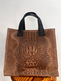 BOLSO ANTE Y COCODRILO MEDIANO MARRÓN OSCURO